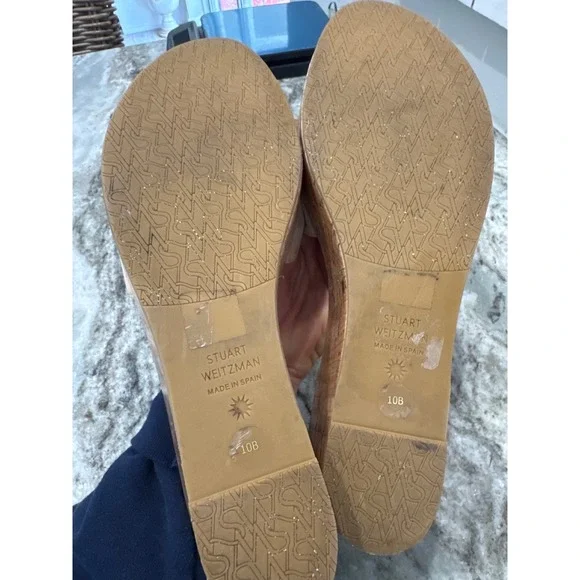 Stuart‎ Weitzman Summer Wedge platform slide sandals beige suede cork size 10B - Picture 9 of 10